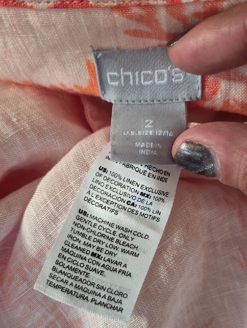 Chico's 100% Linen, Kurta Dress With Pockets Sz 12/14 Large - Picture 8 of 17